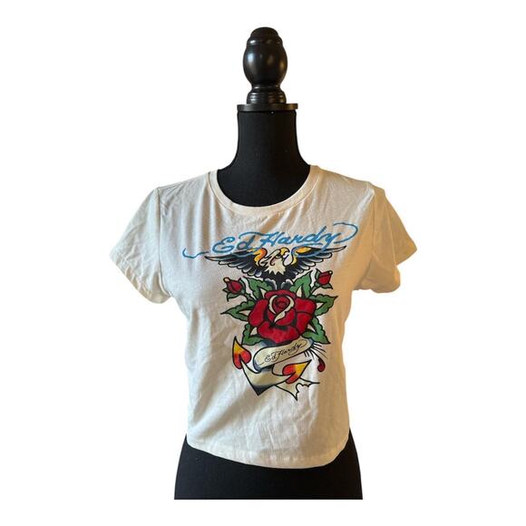 Ed Hardy Tops - Ed Hardy Y2K Baby Tee Tattoo Graphic Cropped Top Size L